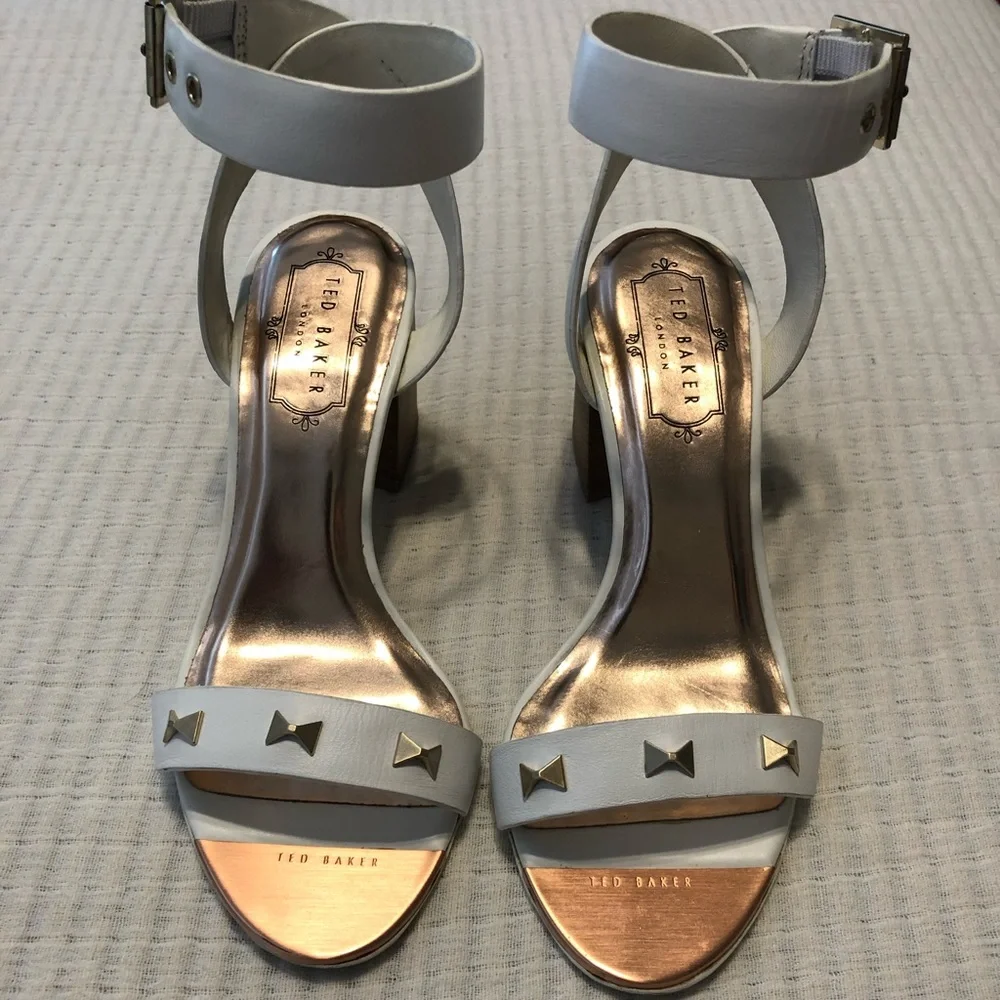Ted Baker Biah White Studded Block Heeled Sandal (Size: 35.5; US 5)